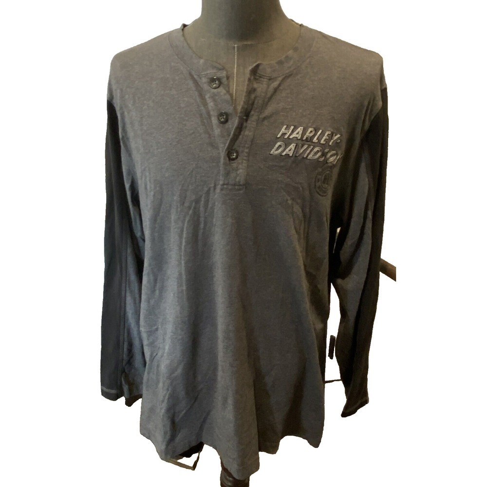 Harley Davidson Motorcycle Long Sleeve Shirt Gray With Black on Sleeve & Logo XL